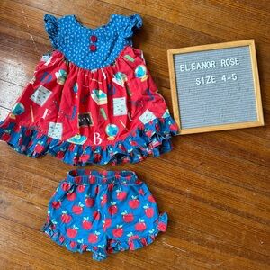 Eleanor Rose Blue and Red Apple Outfit size 4/5